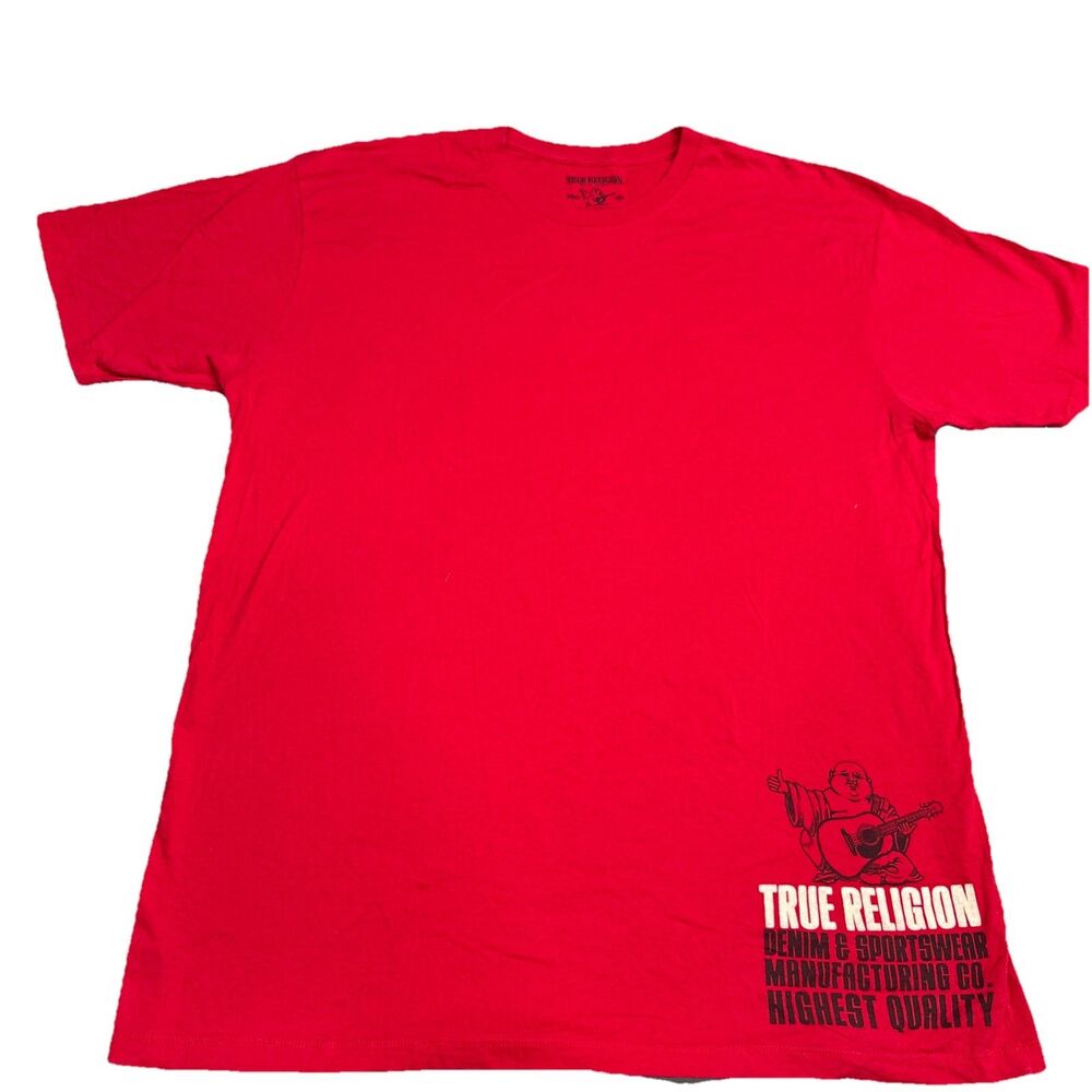 True Religion Buddha Graphic T Shirt Mens XL Red Logo Tee Streetwear EUC